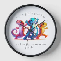 Colorful Salamanders do the Salamander Slide Clock