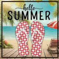 Cute Floral Daisy Pattern Red and White Summer Flip Flops