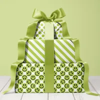 Green Happy Face Stripes and Polka Dot Wrapping Paper Sheets