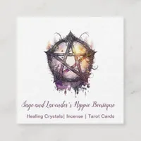 Purple and Black Pentagram Square Business Card