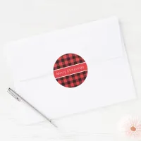 Merry Christmas Classic Red & Black Buffalo Plaid  Classic Round Sticker