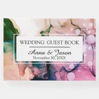 *~* Elegant Sea Teal Pink Watercolor Paint Wedding Guest Book