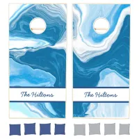 Blue Digital Fluid Art Marble Personalized  Cornhole Set