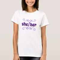 She Her Pronouns with Purple Doodles T-Shirt