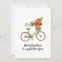 Watercolor Floral Bicycle Christmas Family Photo Holiday Card