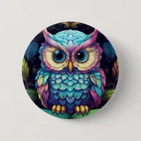 Pastel Fantasy Owl and Books Whimsical Button