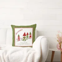 Cute red&green village in the snow at Christmas  Throw Pillow