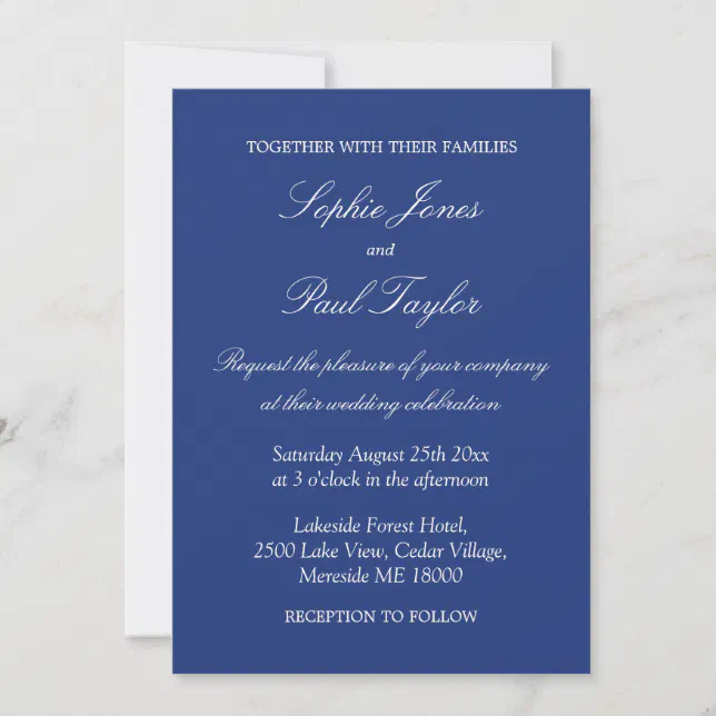 Elegant Stylish Dark Blue Wedding Invitation