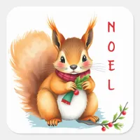 Cute Little Watercolor Christmas Squirrel Noel Square Sticker