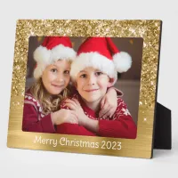 Glittery Gold Glam Christmas Family Photo Plaque