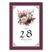 Plum, Gray, Copper and Dusty Rose Floral Wedding Table Number