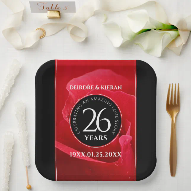 Elegant 26th Rose Wedding Anniversary Celebration Paper Plates