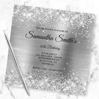 Faux Silver Glitter and Shiny Foil 40th Birthday Invitation