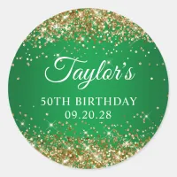 Gold Glitter Green 50th Birthday Classic Round Sticker