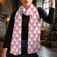 Festive Pink Snowman Pattern Winter Holiday Scarf