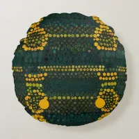 Retro Yellow and Green Zigzag Dot Patter Round Pillow