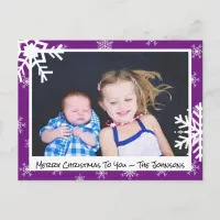 Christmas Purple Snowflakes Family Photo Card