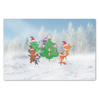 Cartoon Animals Dancing Around the Christmas Tree Tissue Paper