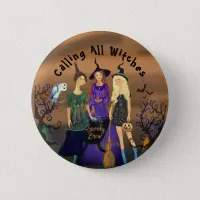 3 Halloween Witches Party Girl  Button