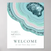 Agate Geode Glitter Wedding Welcome Teal ID647 Poster