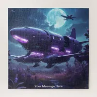 Cosmic Spaceship with vibrant Neon Color Jigsaw Puzzle