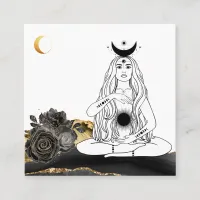 *~* Moon Yoga Luna Rose Goddess Black Gold Square Business Card