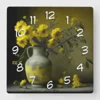 Antique Vase of Yellow Flowers Square Wall Clock