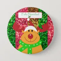 Cute Merry Christmas Moose Button "Feliz Navidad"