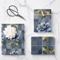 Blue flower watercolour pattern wrapping paper sheets