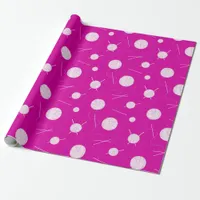 Pink White Knitting Yarn and Needles Patterned Wrapping Paper