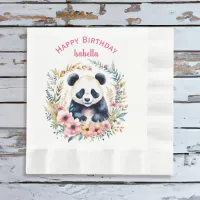 Panda Bear in Flowers Girl's Birthday Personalized Napkins