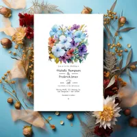 Periwinkle, Turquoise and Reddish Brown Wedding Invitation