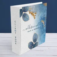 Blue Gold Watercolor Botanical Leaves Business 3 Ring Binder