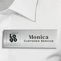 Your Logo Brushed Metallic Silver Acrylic Name Tag