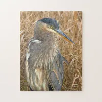 Great Blue Heron in a Field of Golden Reeds Jigsaw Puzzle