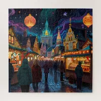 Enchanting Christmas Market Town Winter Wonderland Jigsaw Puzzle