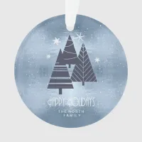 Christmas Trees and Snowflakes Blue ID863 Ornament