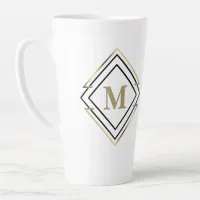 Geometric Diamond Frame Monogram Black/Gold ID617 Latte Mug