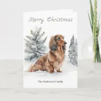 Long Haired Dachshund Sausage Dog Merry Christmas Holiday Card