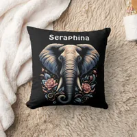 Floral dawn elephant art throw pillow