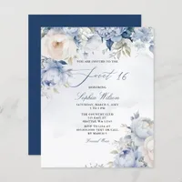 Budget Dusty Blue Floral Sweet 16 Invitation