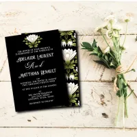 Elegant Black & White Floral Wedding: Calligraphy  Invitation