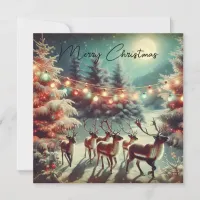 Vintage Reindeers and Christmas Lights   Card