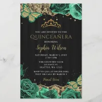 Budget Green Roses Gold Quinceañera Invitation