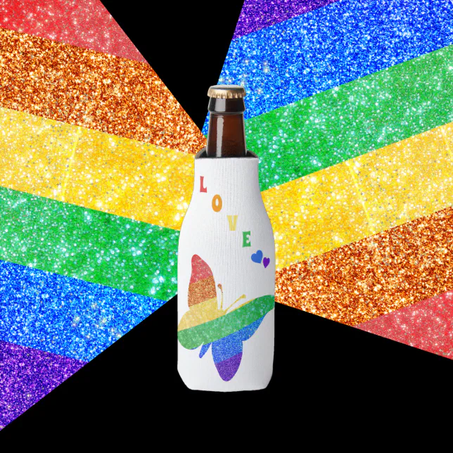 Pride LGBTQA+ rainbow butterfly Bottle Cooler