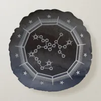 Dark Zodiac Astrology: Sagittarius Black & Silver Round Pillow