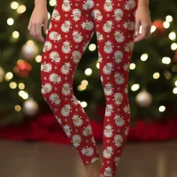 Vintage Retro Santa Claus Red Christmas Pattern Leggings