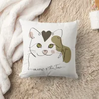 Cute Cat Line Art - Meow is the Time Throw Pillow