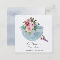 Elegant Blue Floral Wedding Cake Makers Bakery Square Business Card