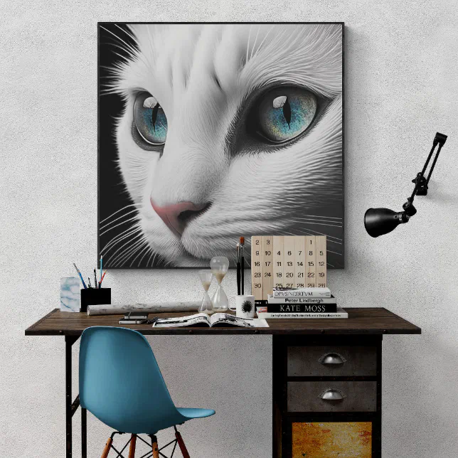 Albino White Cat Face Jewel Eyes Poster